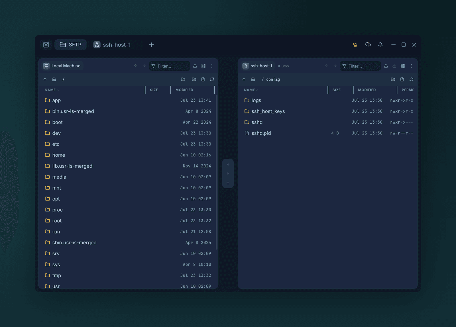 Dual-pane SFTP